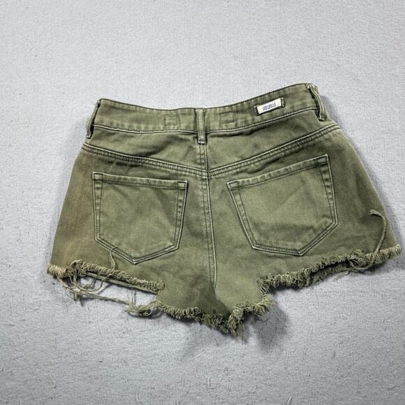 Brandy Melville Cut-off Jean Shorts Women 26 Booty Button Fly Olive Green - Picture 6 of 7